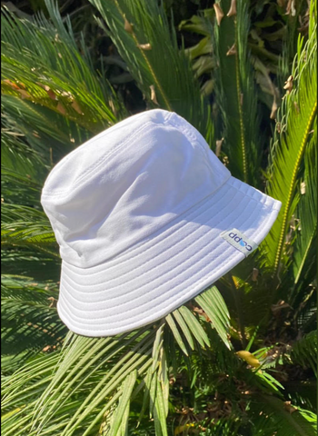 White bucket hat