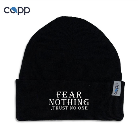 Black “FEAR NOTHING TRUST NO ONE” beanie