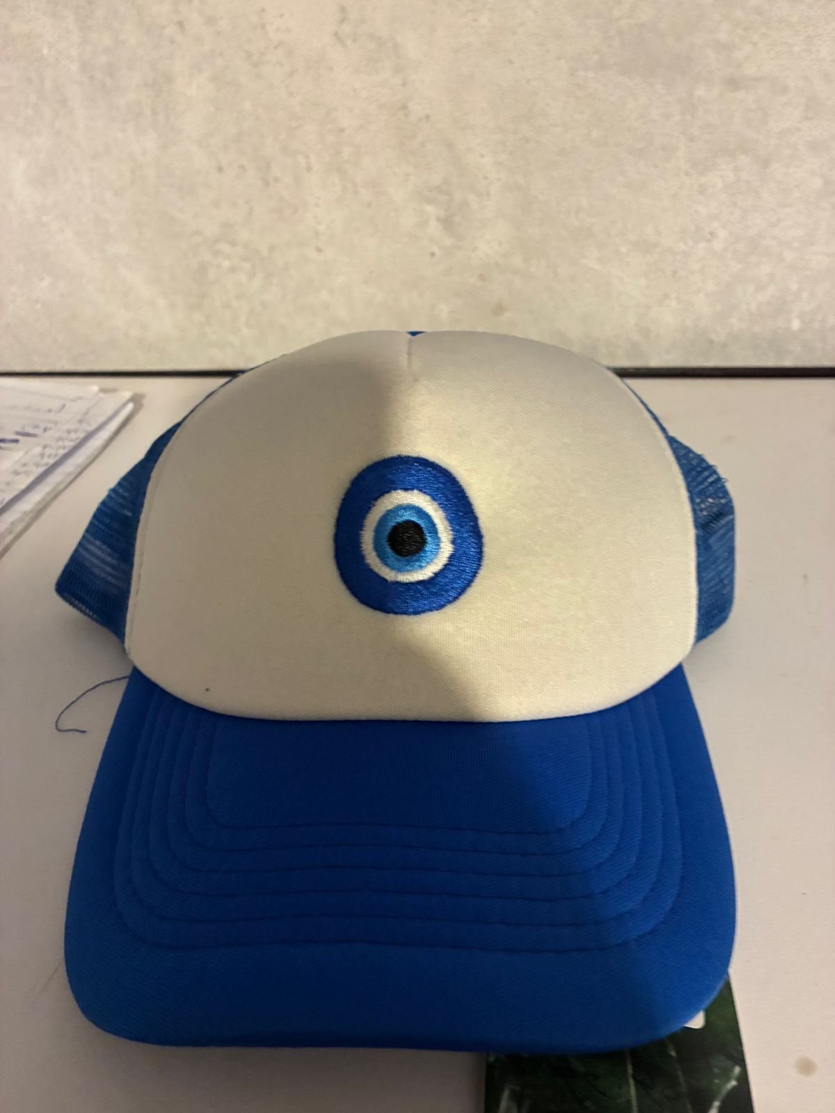 blue Evil Eye trucker cap