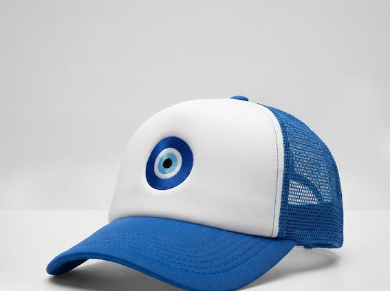 blue Evil Eye trucker cap